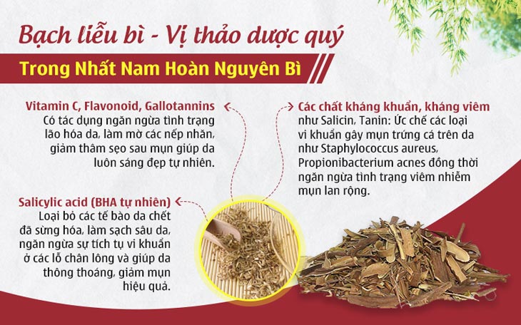 Bạch liễu bì là loại thảo dược quan trọng tác động trực tiếp đến hiệu quả của liệu trình xử lý mụn Nhất Nam Hoàn Nguyên Bì